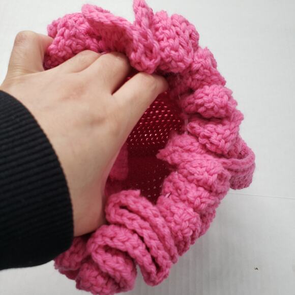 Crochet Shoulder Bag Pink Medium Purse Handmade Ruffle Dollcore Coquette Spring - Picture 9 of 12